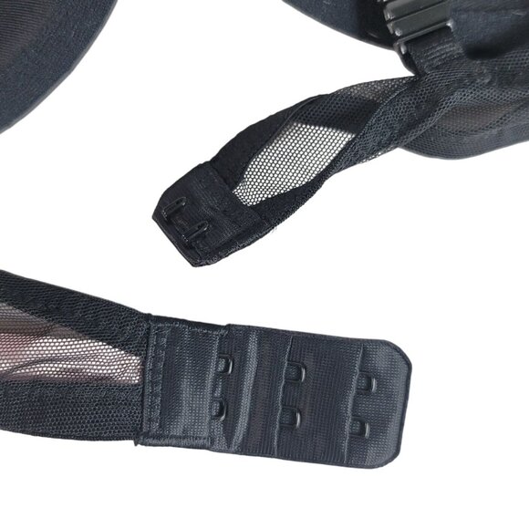 Victoria's Secret Lined Demi Bra Black 36C Lace Gold Stars Mesh Wing Plunge - Picture 7 of 11